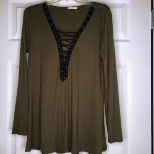 Olive Lace Up Top